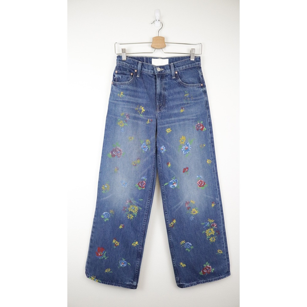 Mother Lil Rerun Zip Sneak Jeans Field Of Flowers High Rise Wide Leg‎ 23 - Picture 2 of 13